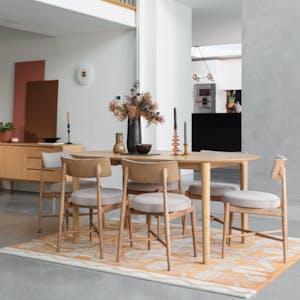 Table à manger ronde en chêne clair avec rallonge intégrée 130-170 cm DERBY